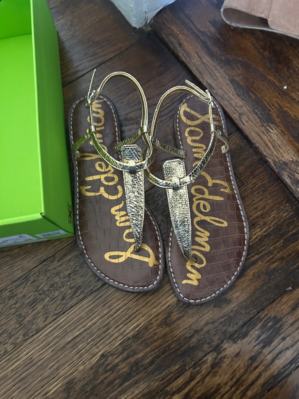 Sam Edelman Metallic Gold T-Strap Sandals